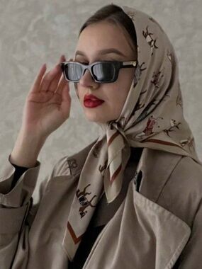 Neutral Beige Printed Silk Scarf - Women Accessories R 499